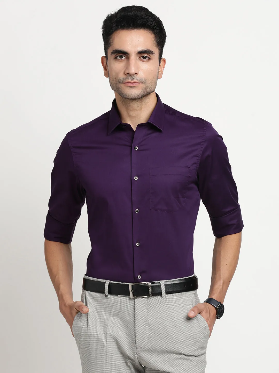 100% Cotton Purple Plain Slim Fit Full Sleeve Formal Shirt