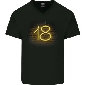 18th Birthday Neon Lights 18 Year Old Mens V-Neck Cotton T-Shirt