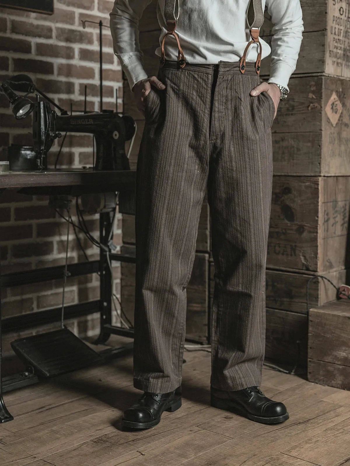 1920s Pinstripes Working Class Pants - Vintage Gentlemen Suit Trousers