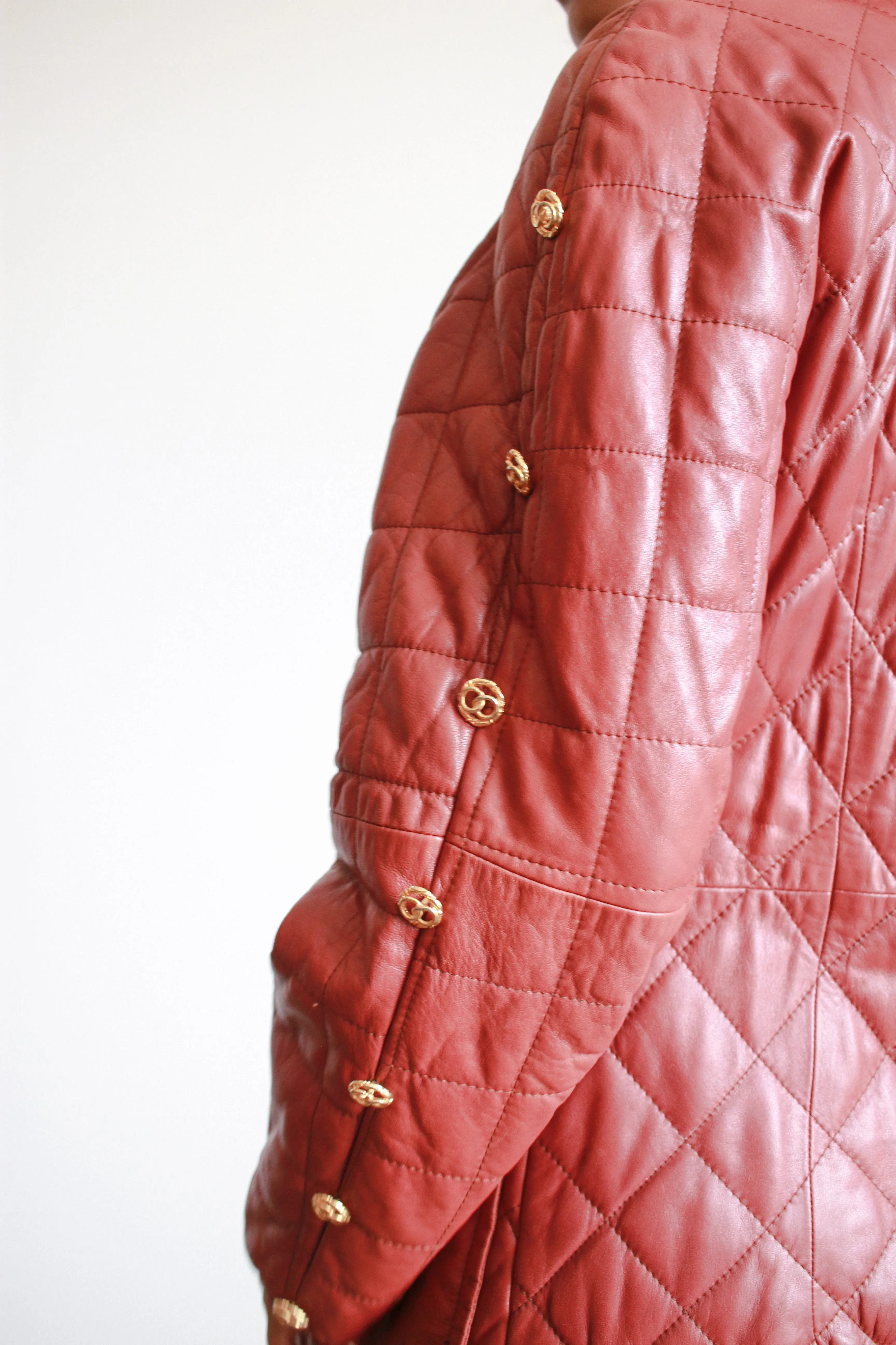 1980s Maroon Quilted Leather Jacket