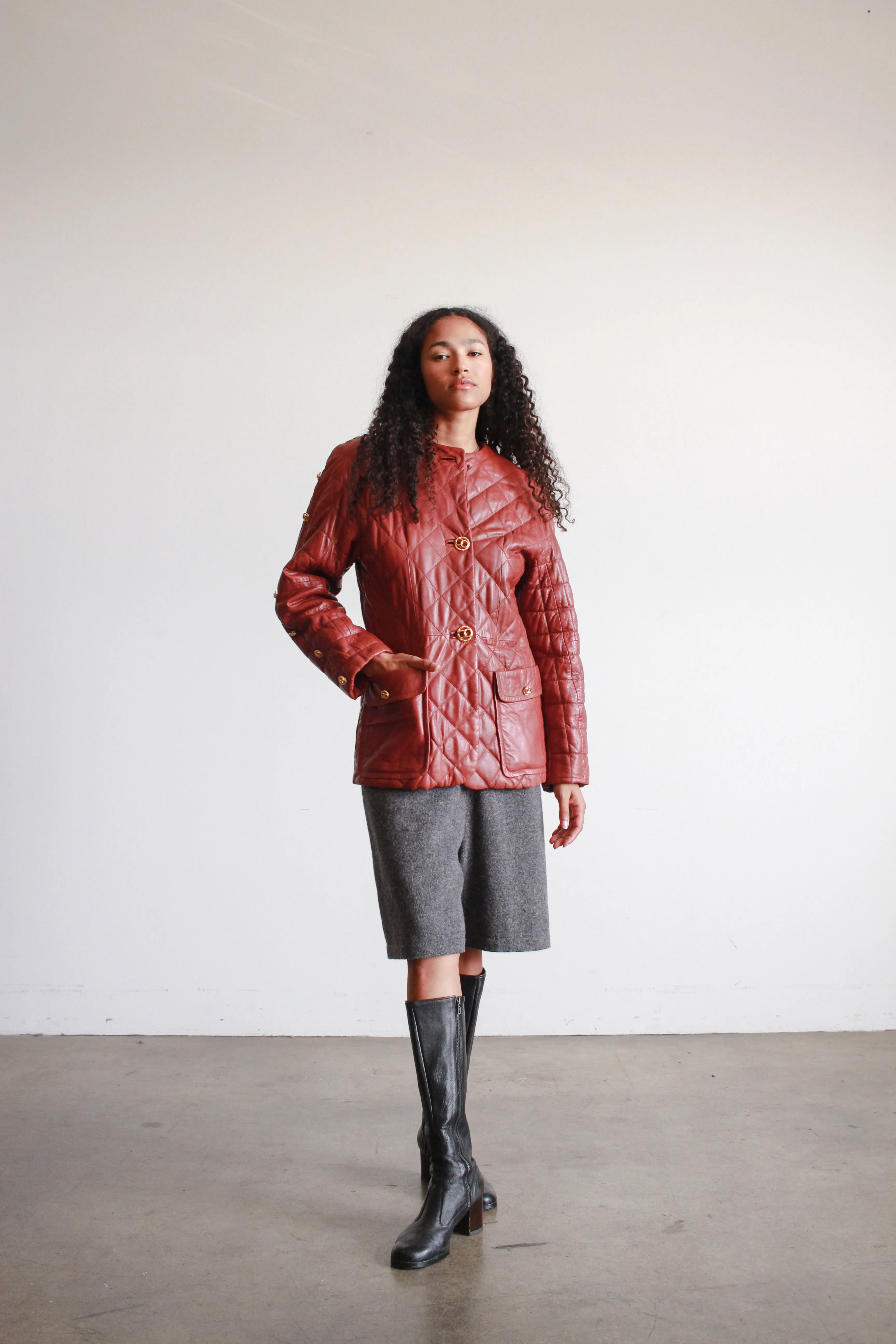 1980s Maroon Quilted Leather Jacket