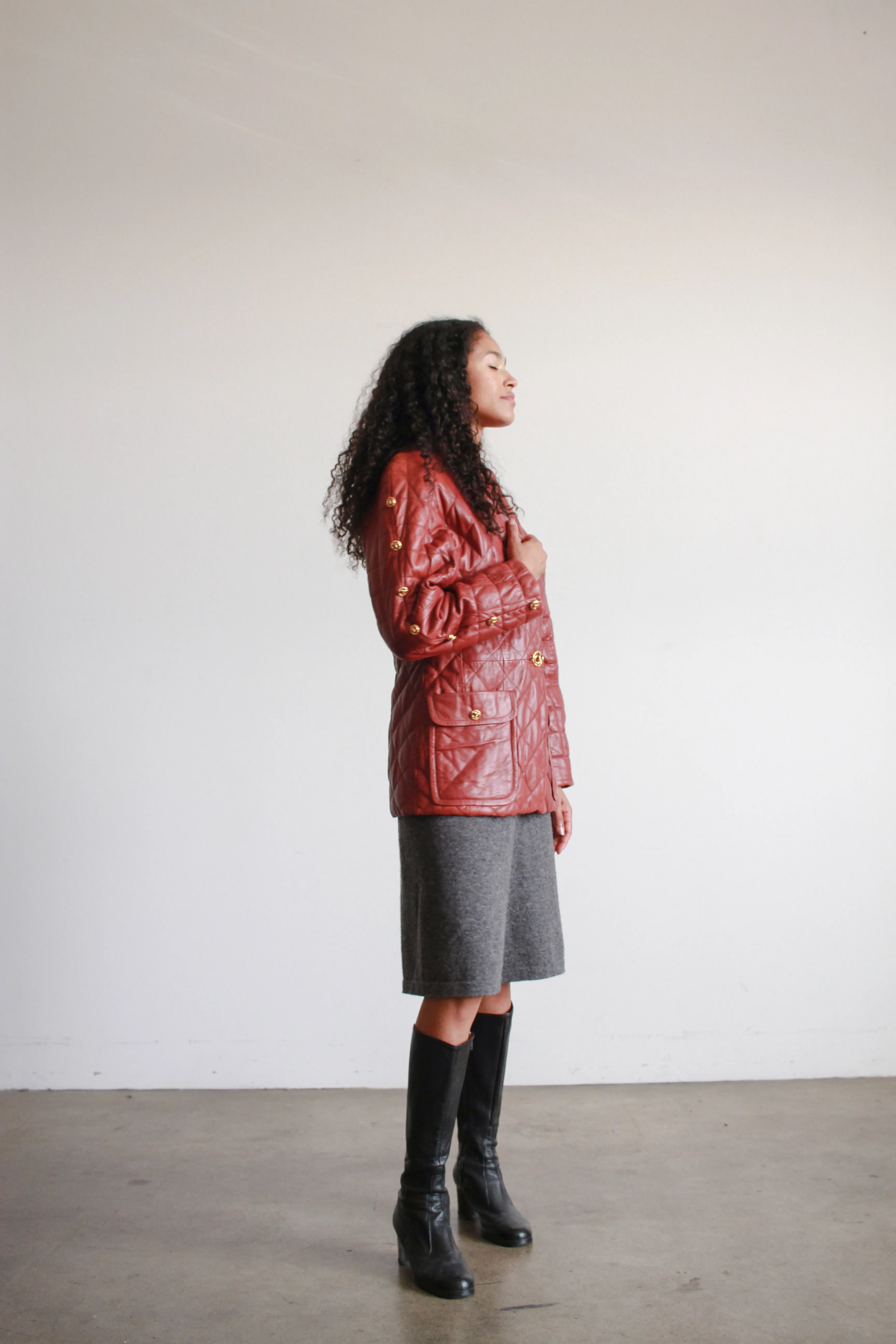 1980s Maroon Quilted Leather Jacket