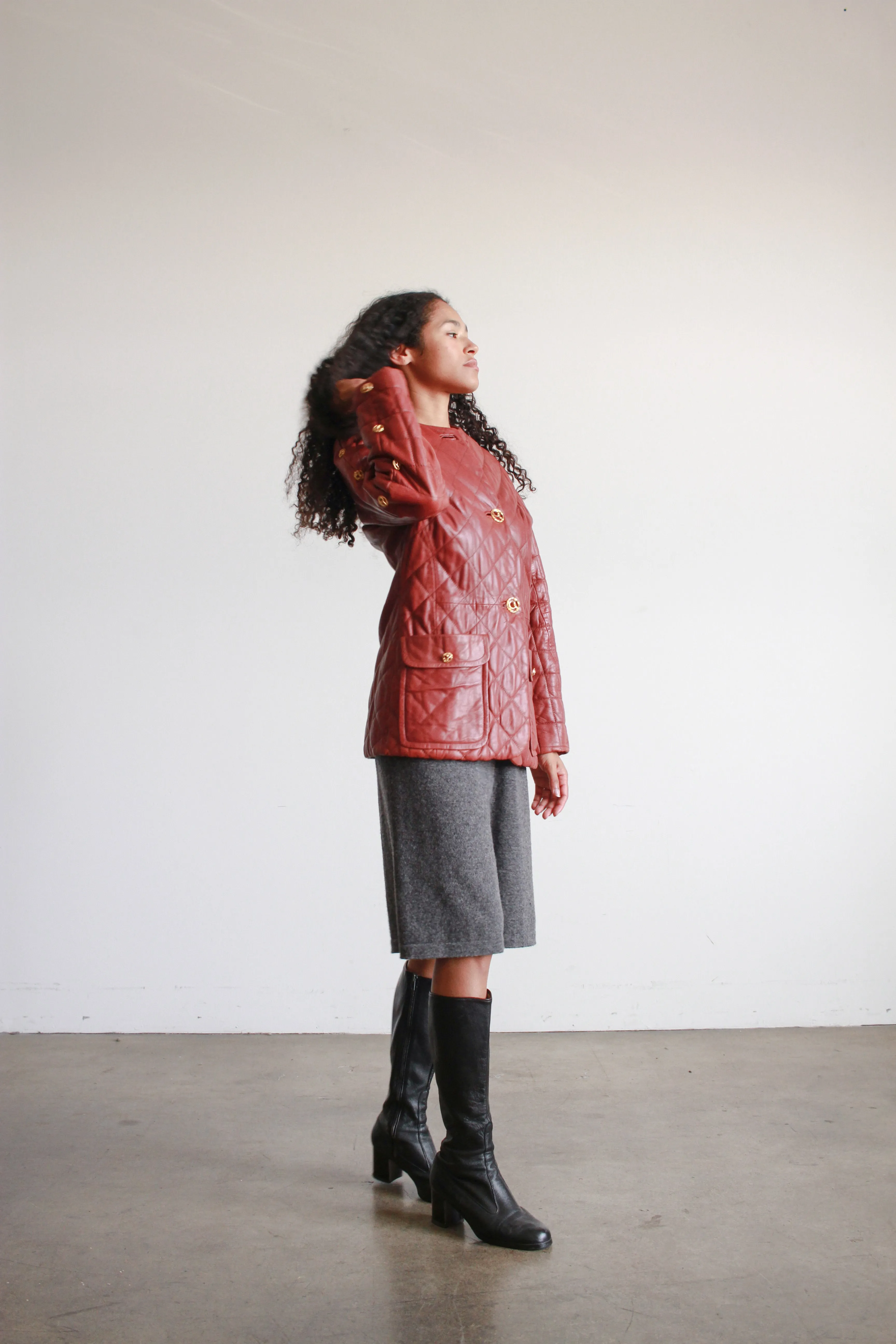 1980s Maroon Quilted Leather Jacket