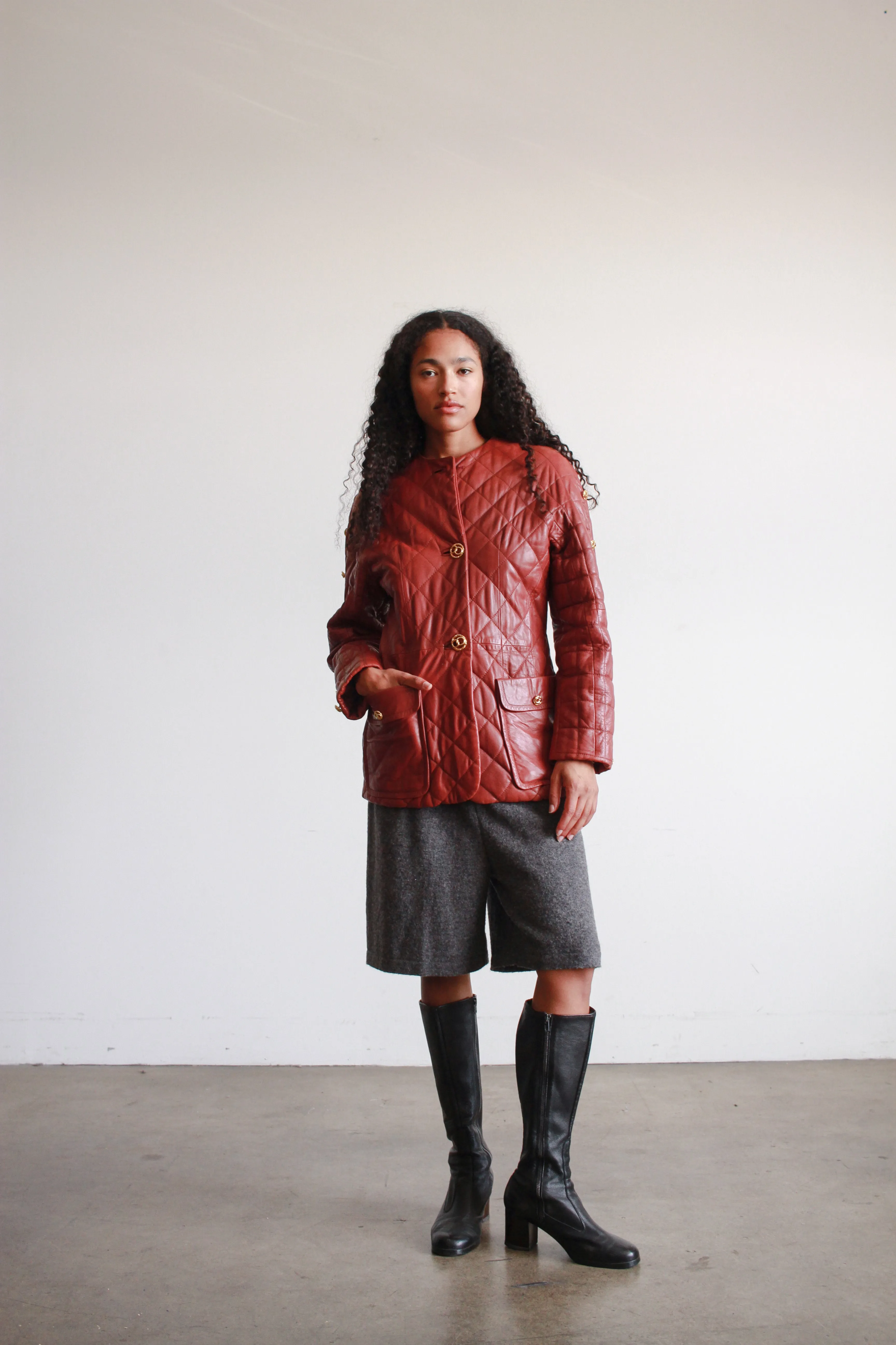 1980s Maroon Quilted Leather Jacket