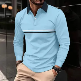 2024 Men New Stripe Long Sleeve Polo Shirt , Men Casual Simple Style Polo Shirt .