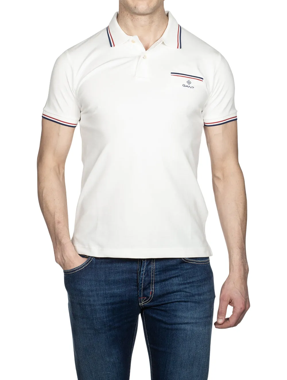 3 Colour Tipping Pique Short Sleeve Rugger Eggshell