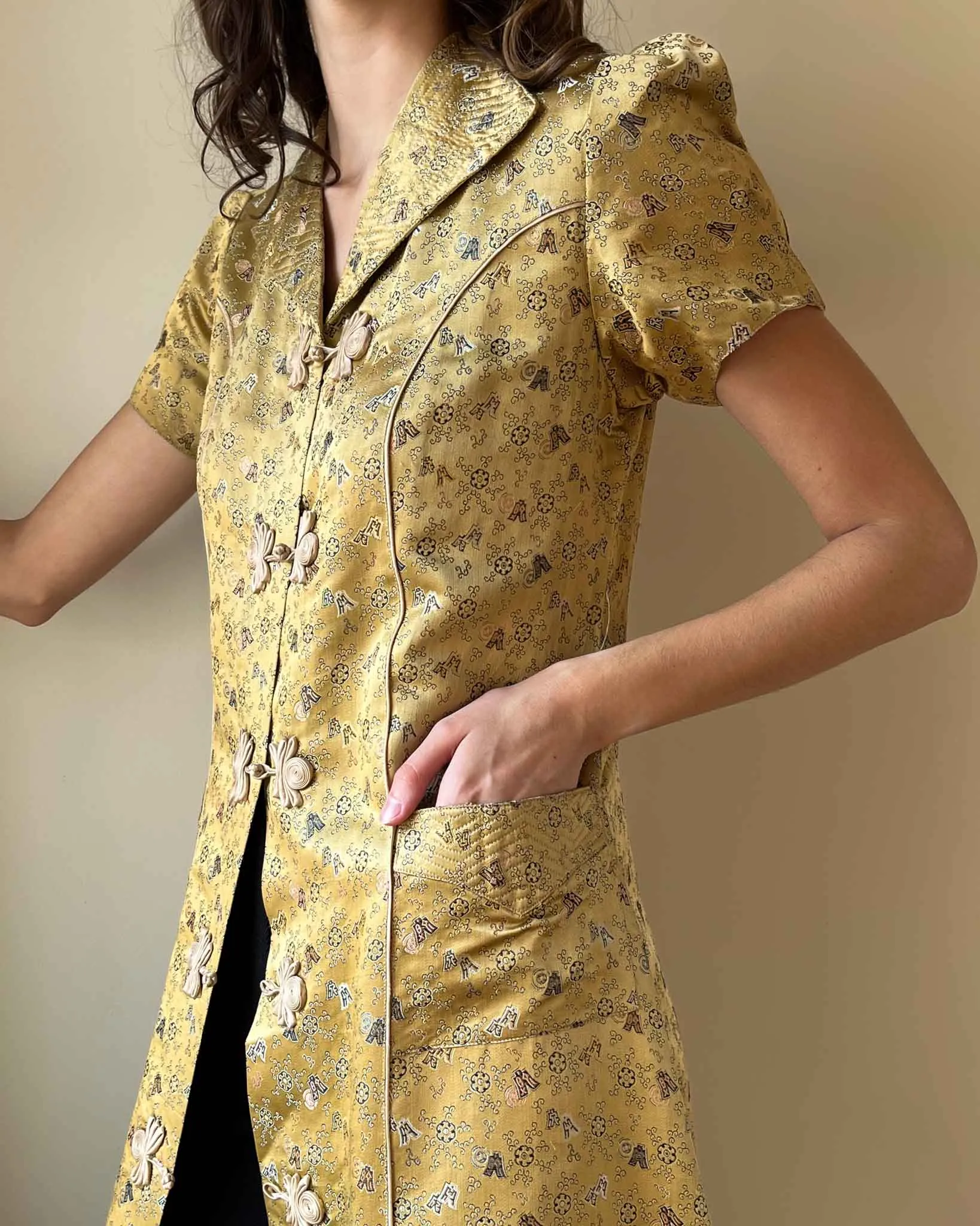 40s Gold Silk Brocade Jacket | S-M