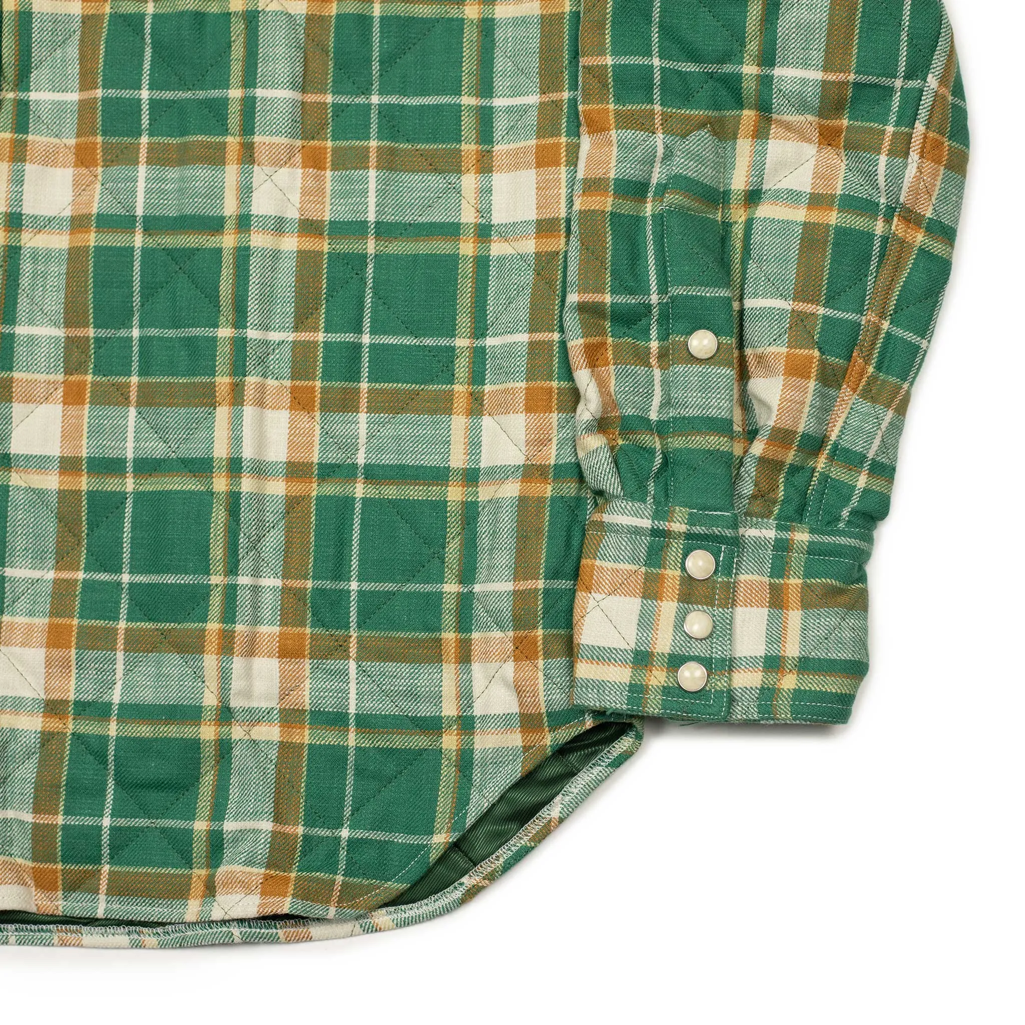 Aariosto quilted western shirt jacket in green and gold cotton plaid