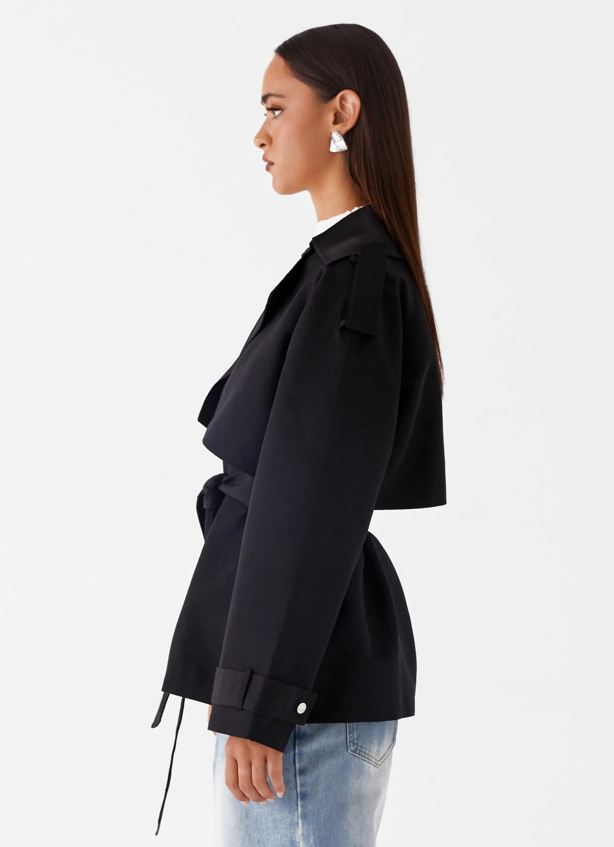 Ace Of Spades Cropped Trench Coat - Black