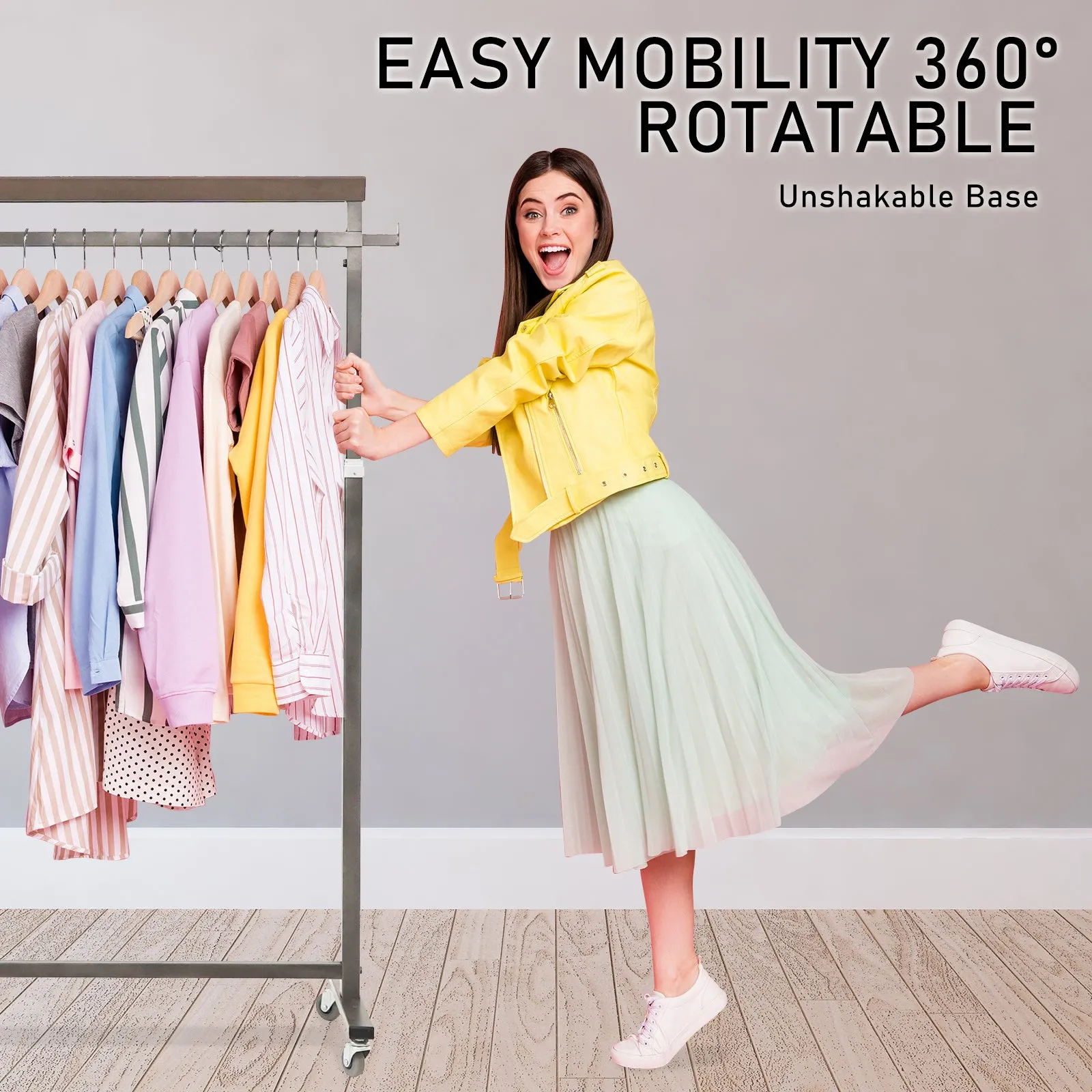 Adjustable Steel Clothes Rack with Wheels, Meoktong, Pearl Grey