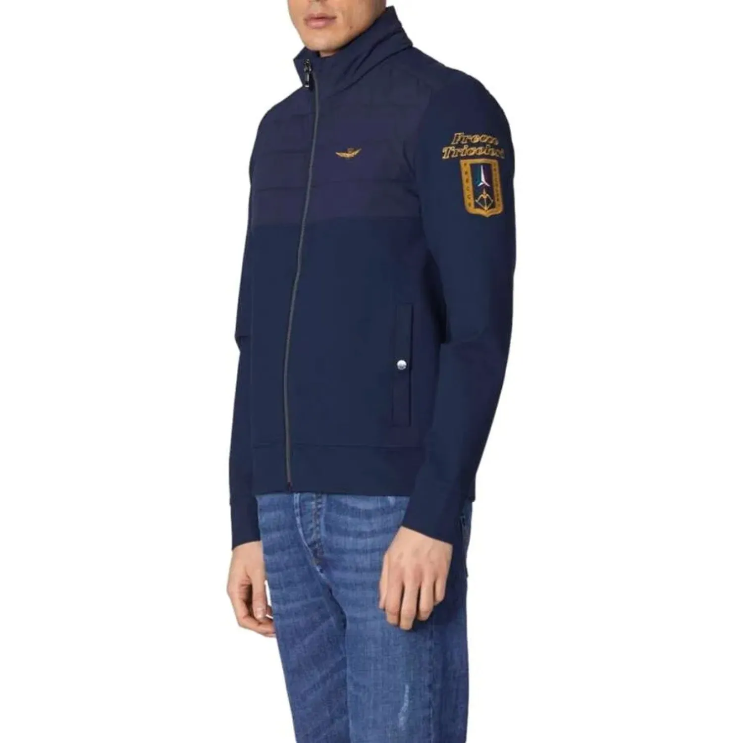 Aeronautica Militare Men's  Interlock jacket with quilted insert Dark Blue