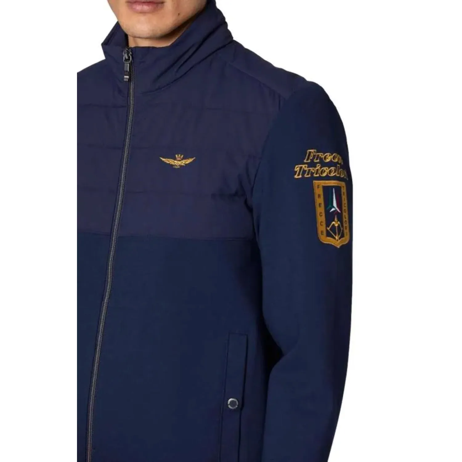 Aeronautica Militare Men's  Interlock jacket with quilted insert Dark Blue