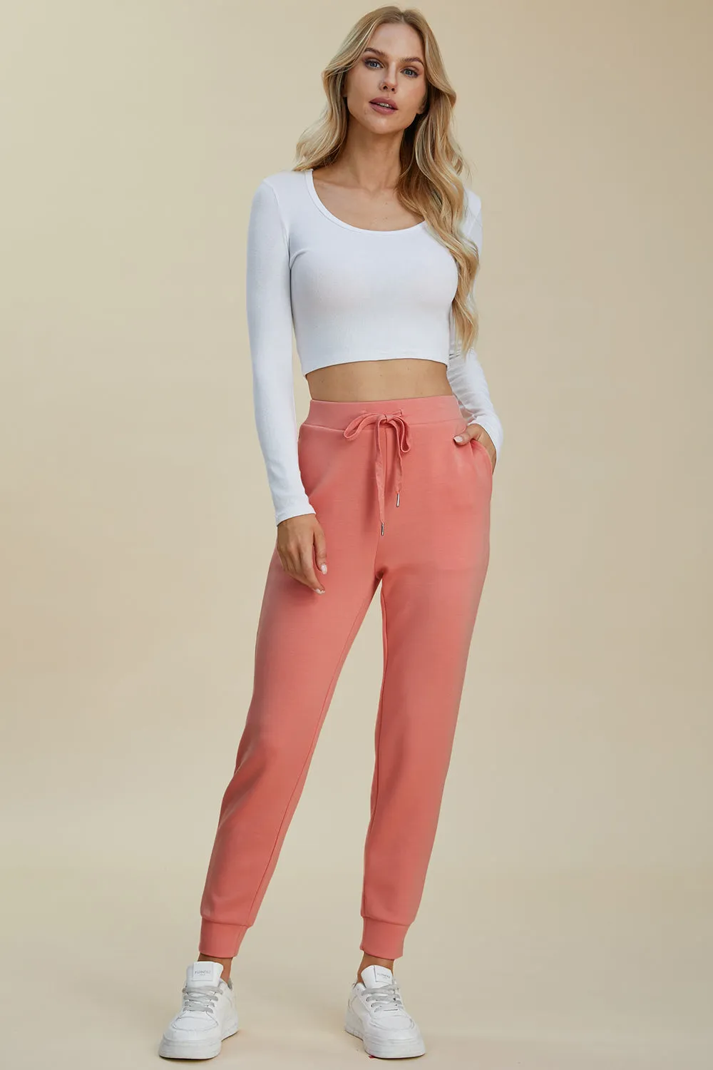 Air Scuba Drawstring High Waist Joggers by Basic Bae (Ships in 2-3 Weeks)