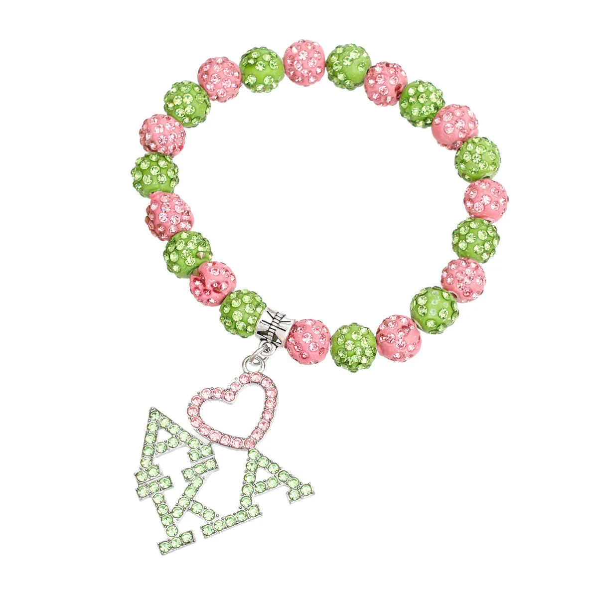 AKA Pink Green Bling Sorority Charm Bracelet Alpha Kappa Alpha Inspired