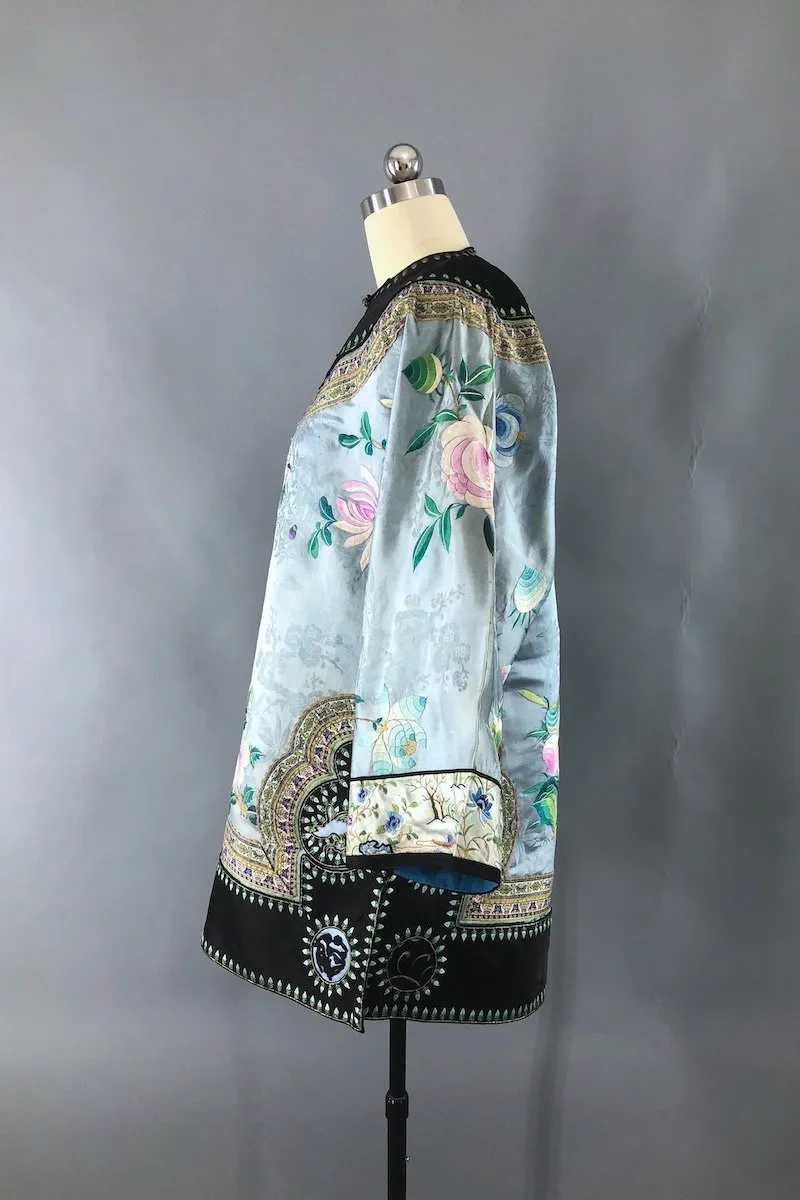 Antique Chinese Blue Silk Embroidered Court Robe