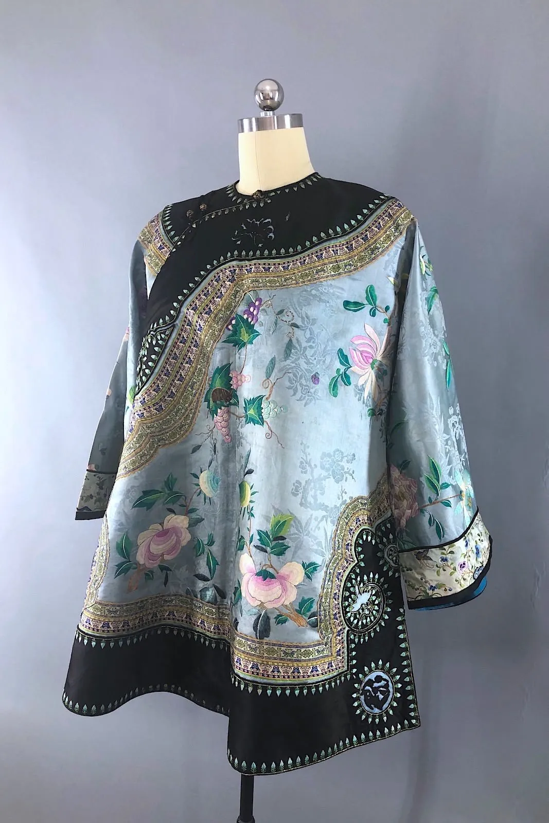 Antique Chinese Blue Silk Embroidered Court Robe