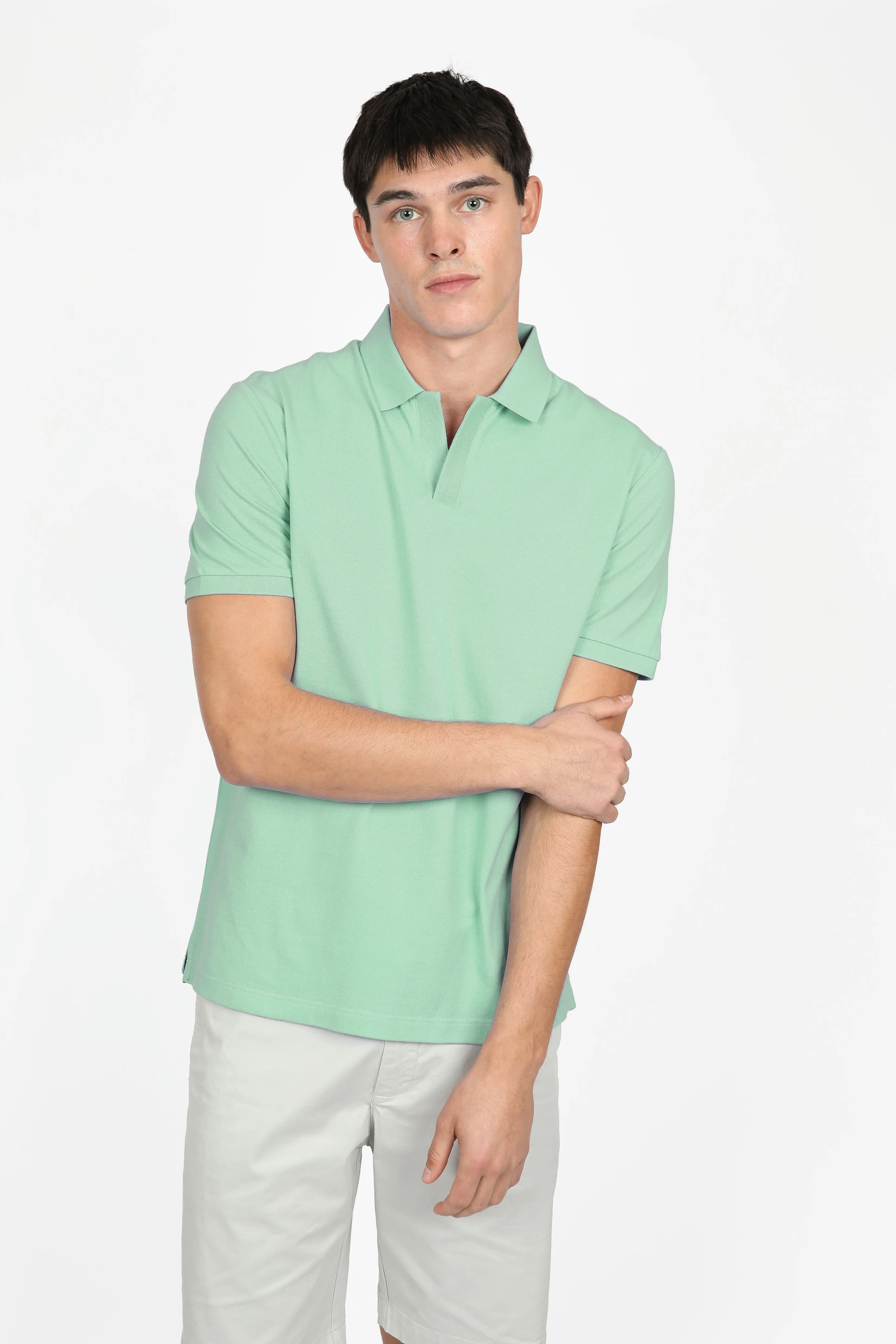 Aqua Open Collar Pique Polo