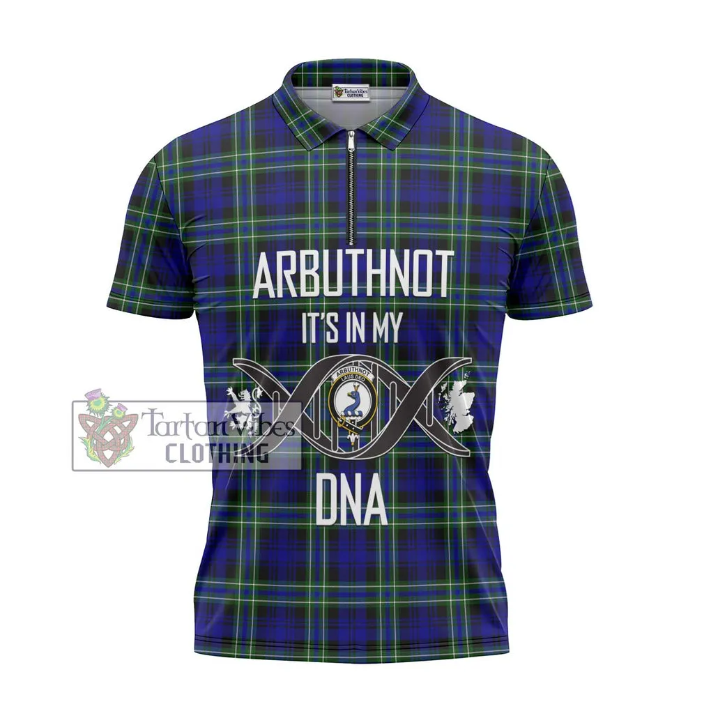 Arbuthnot Modern Tartan Zipper Polo Shirt with Family Crest DNA In Me Style