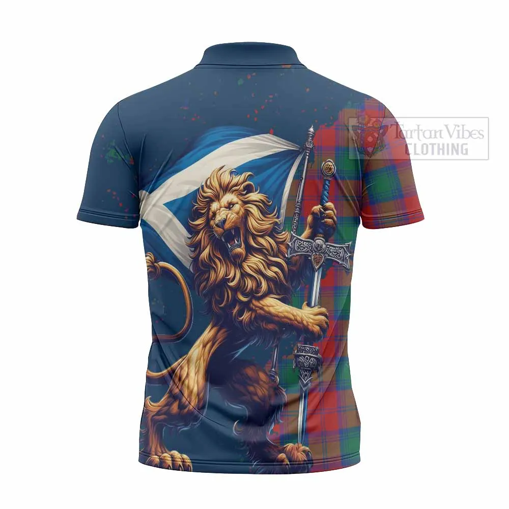 Auchinleck (Affleck) Tartan Family Crest Zipper Polo Shirt with Scottish Majestic Lion