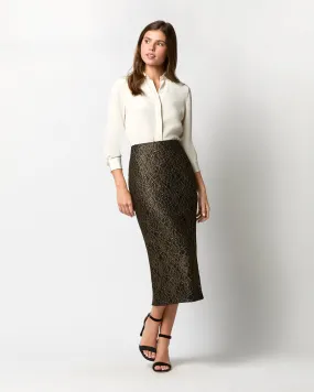 Aurora Midi Skirt in Antique Gold Lace