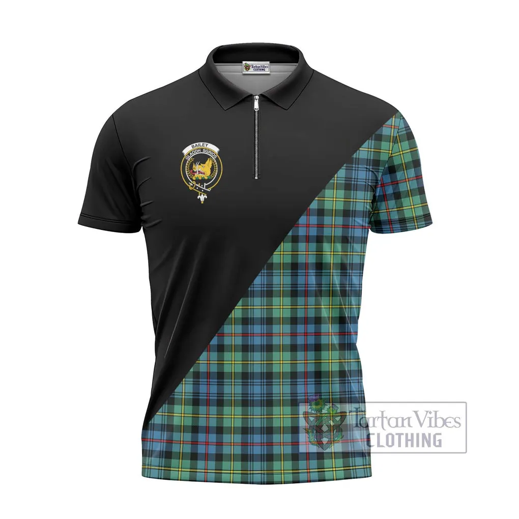 Bailey Ancient Tartan Zipper Polo Shirt with Family Crest and Military Logo Style