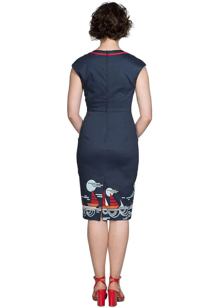 Banned Summer Sail 50's Pencil Dress Navy