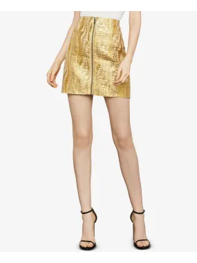 BCBG MAXAZRIA Womens Gold Zippered Lined Mini Pencil Skirt