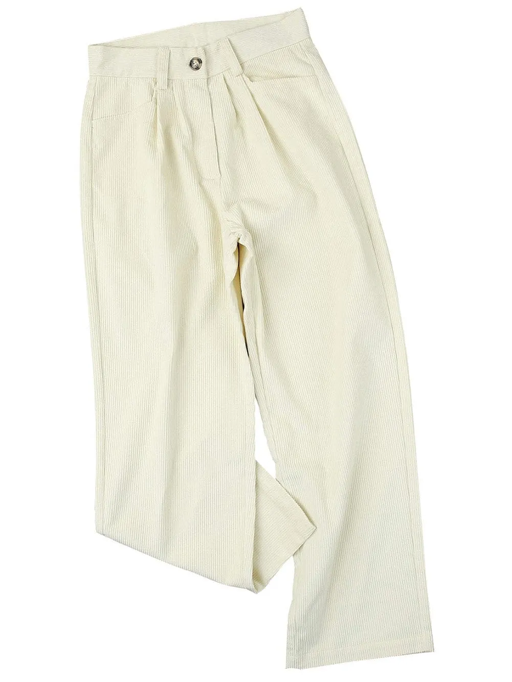 Beige Corduroy High Waist Trousers for Winter Casual Wear