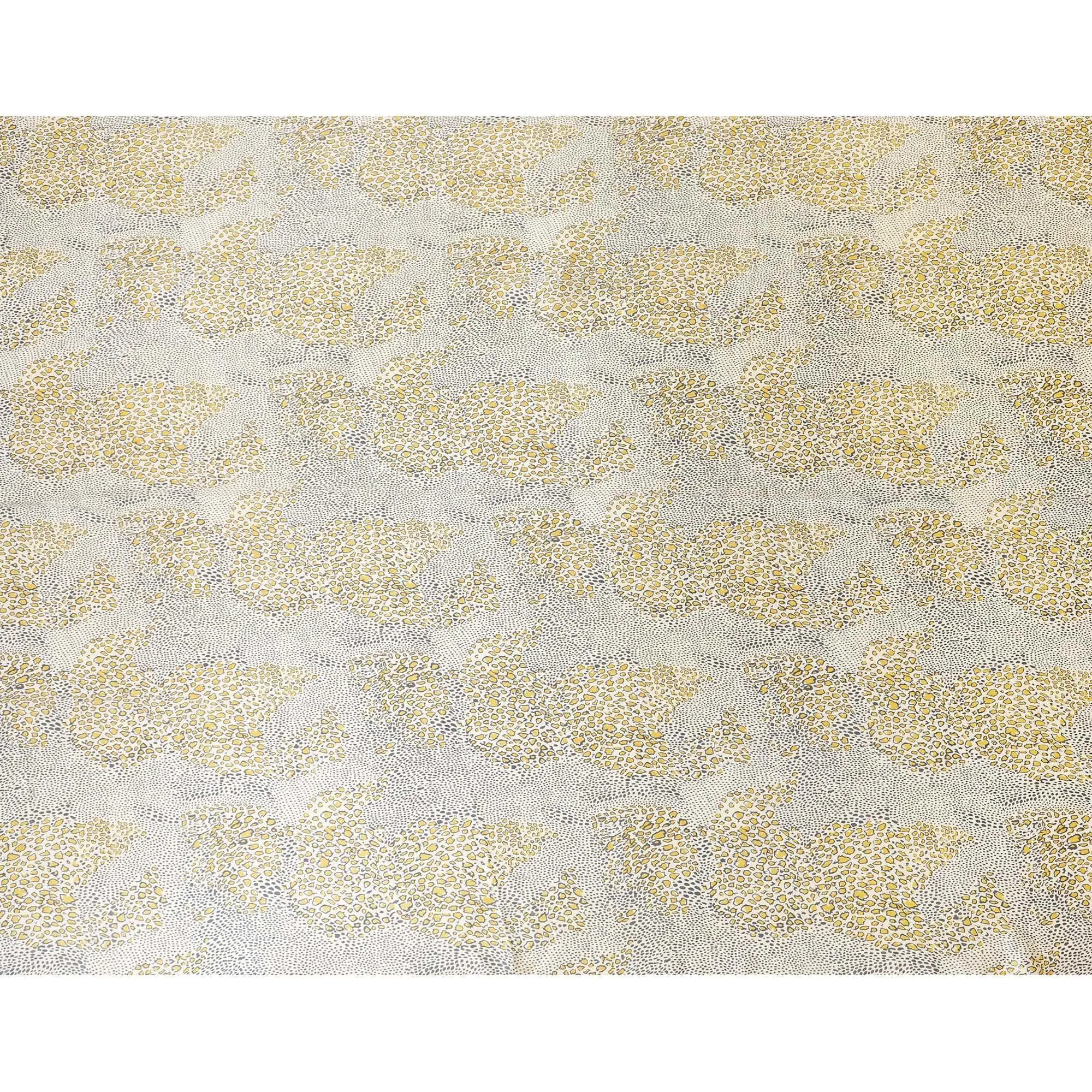 Beige premium 100% Pure silk satin fabric with mustard yellow and stone grey print in animal skin design-D9288