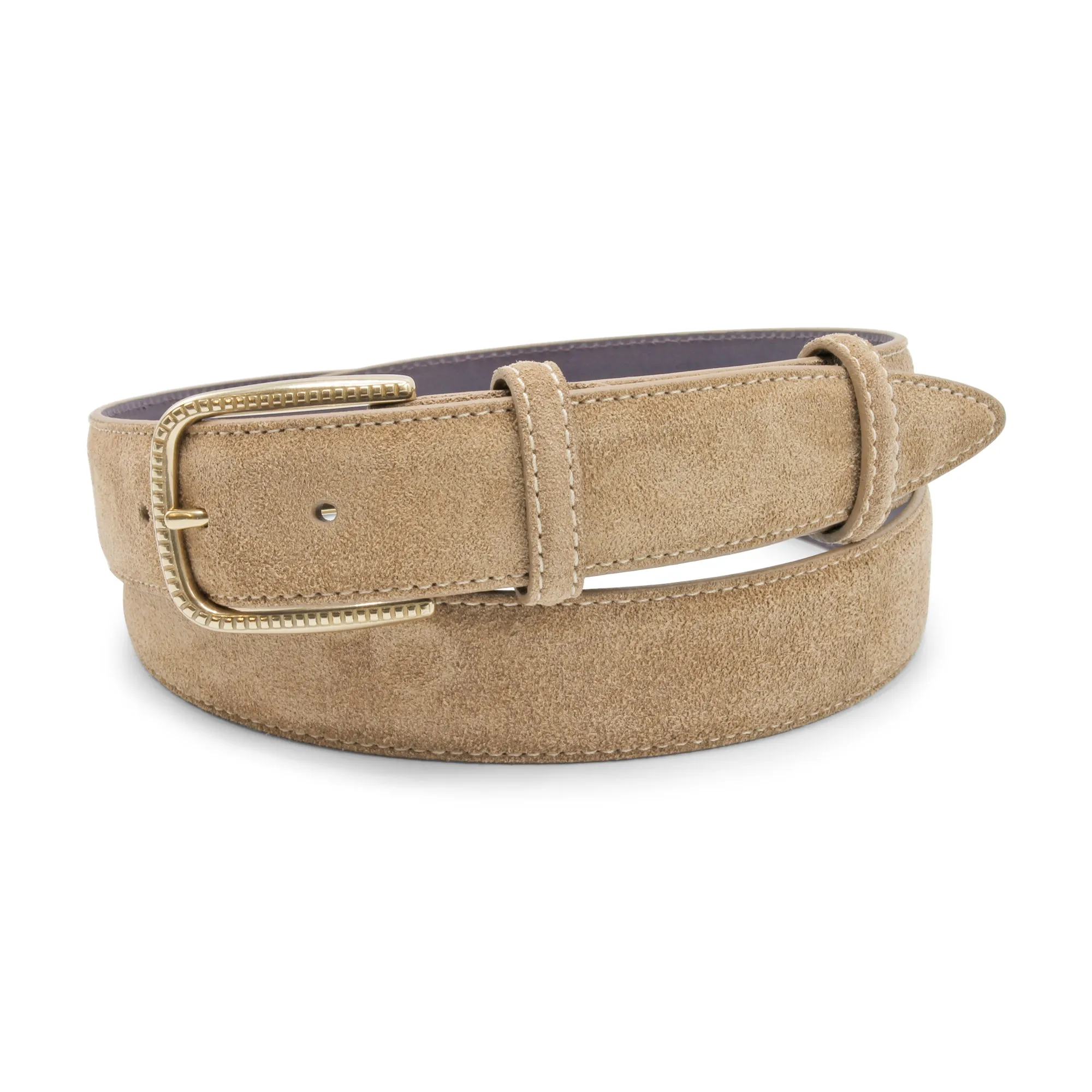 Beige Suede Ridge Prong Suede Belt