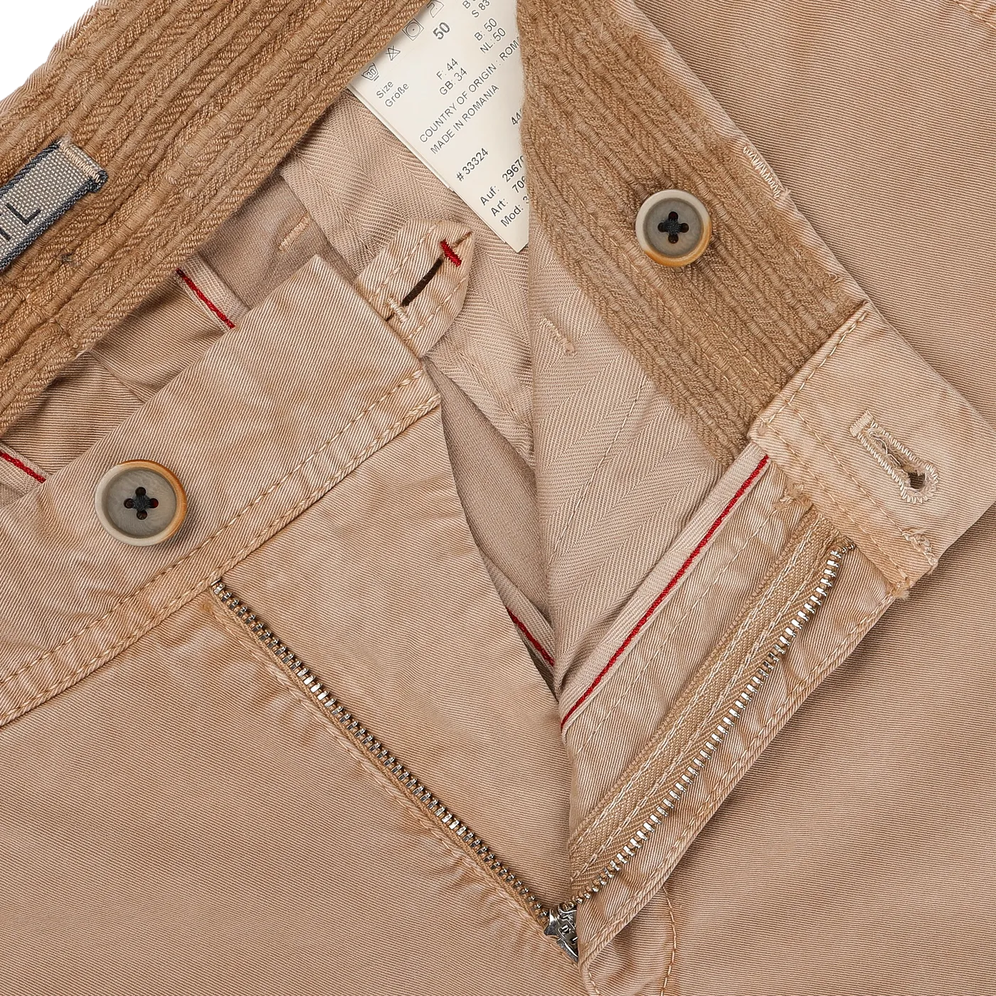 Beige Washed Cotton Gabardine Slim Chinos