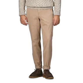 Beige Washed Cotton Gabardine Slim Chinos