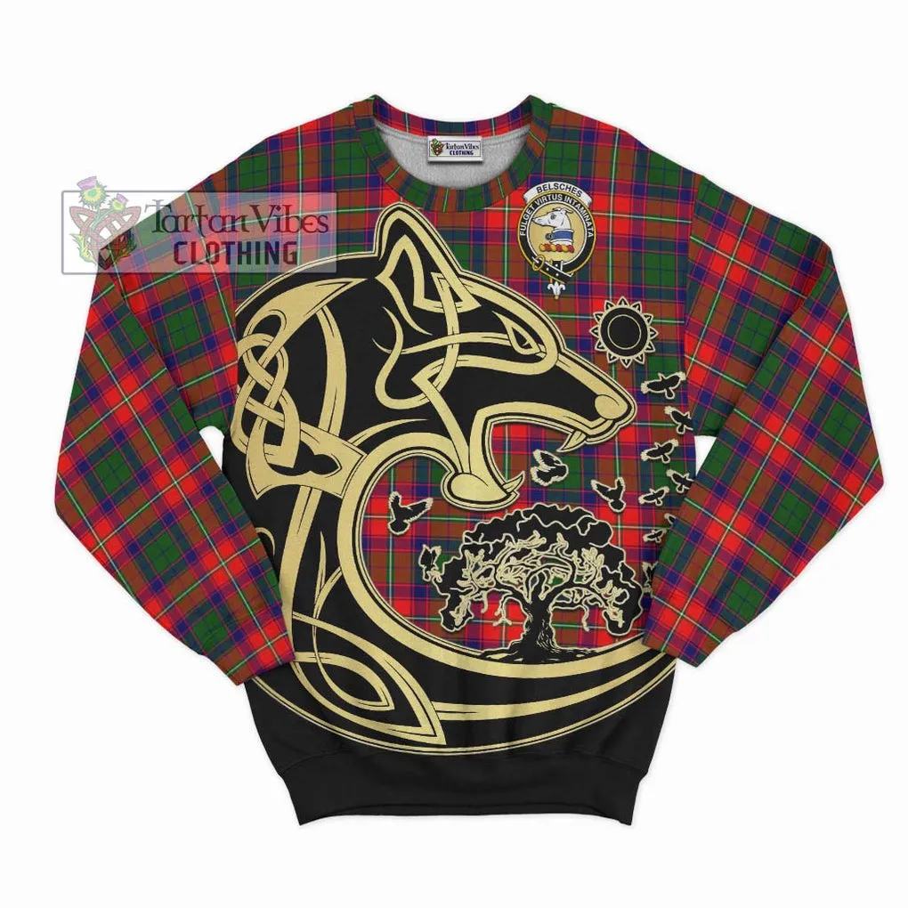 Belsches Tartan Sweatshirt with Family Crest Celtic Wolf Style