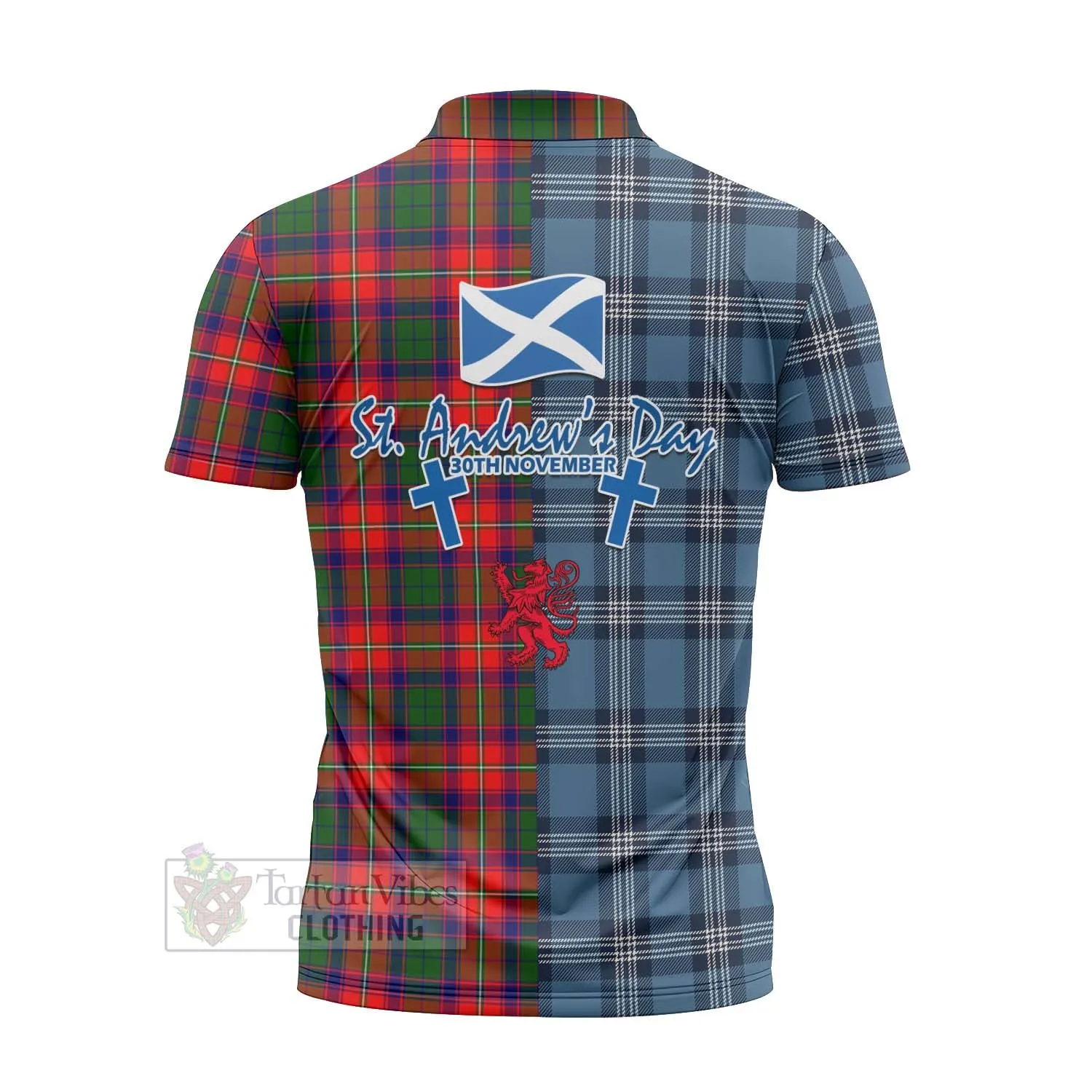 Belshes (Belsches) Tartan Zipper Polo Shirt Happy St. Andrew's Day Half Tartan Style