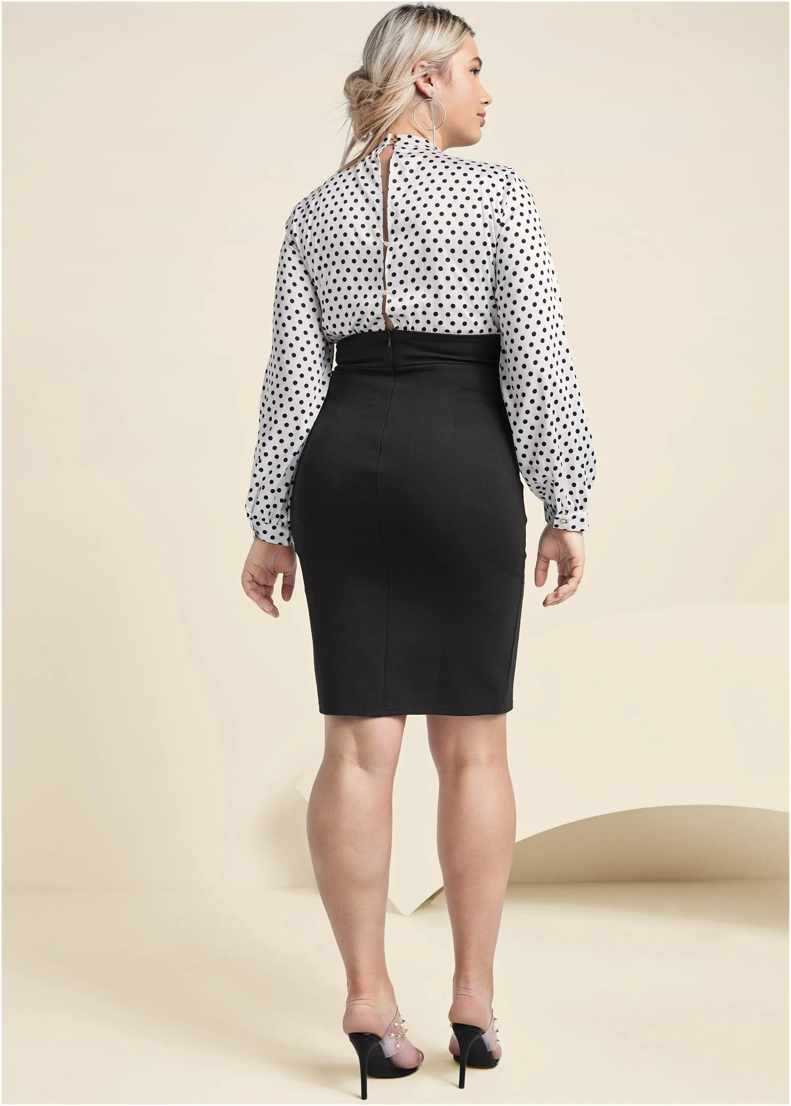 Belted Pencil-Skirt Dress - White & Black