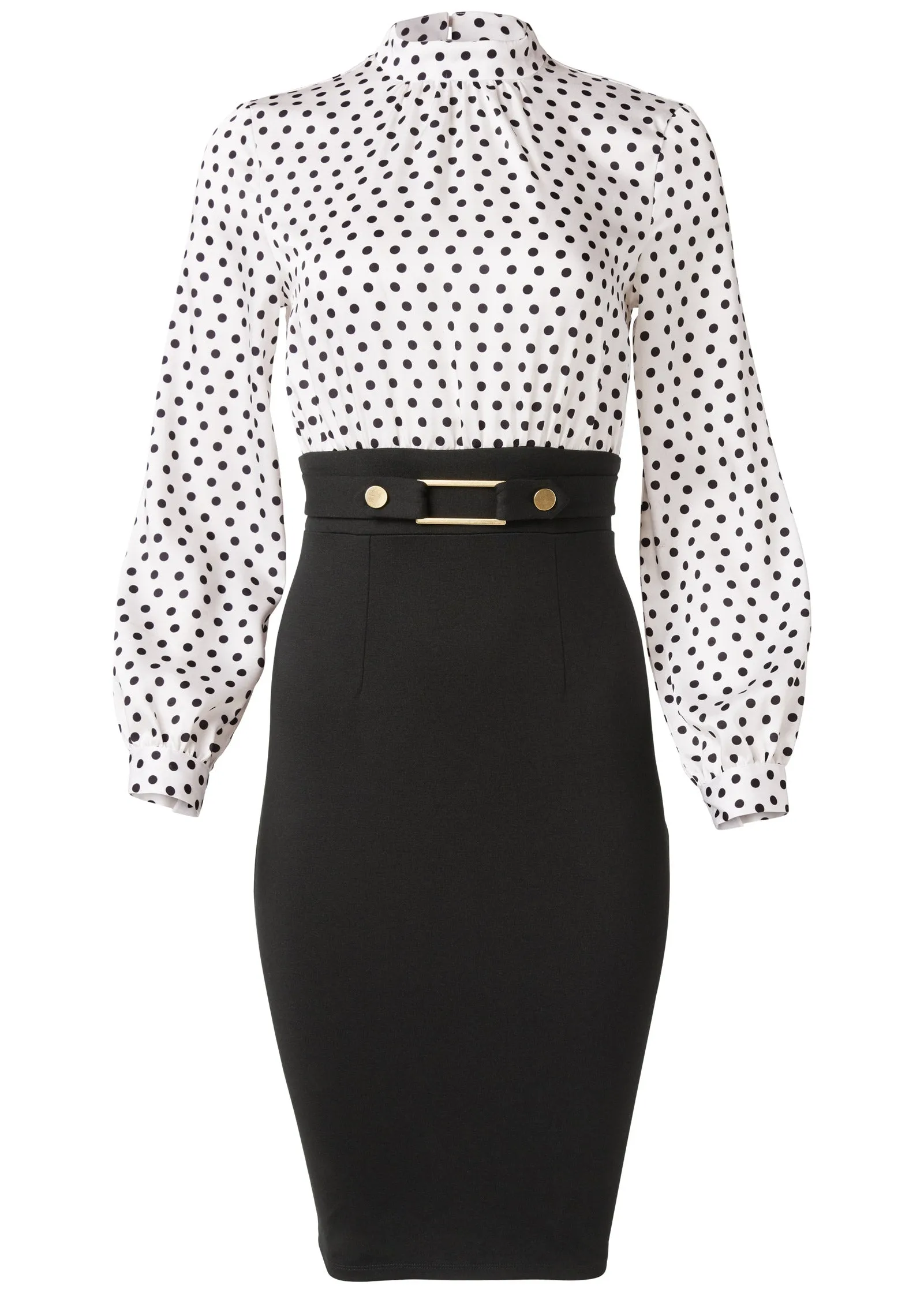 Belted Pencil-Skirt Dress - White & Black