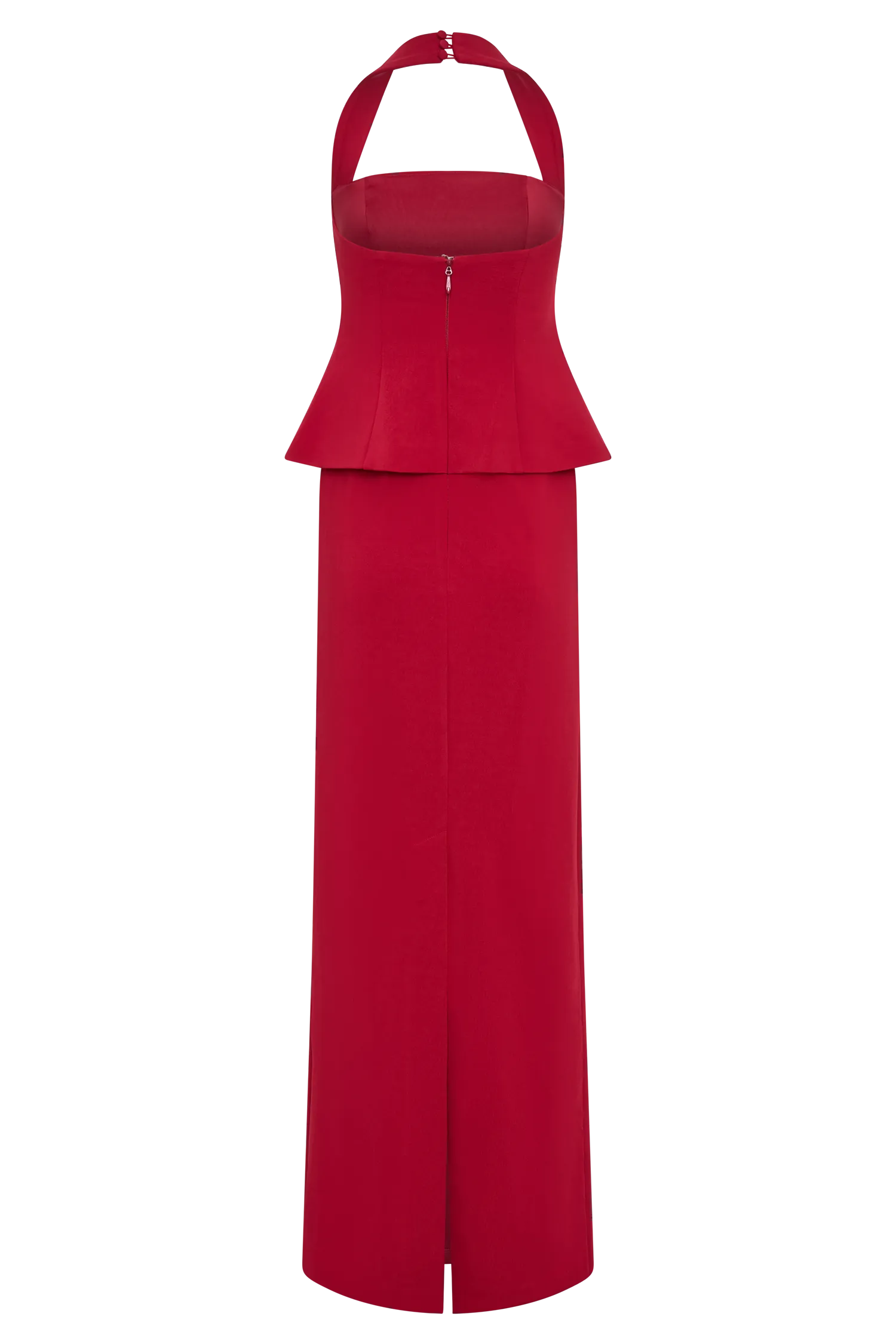 Bertie Peplum Halter Maxi Dress - Ruby