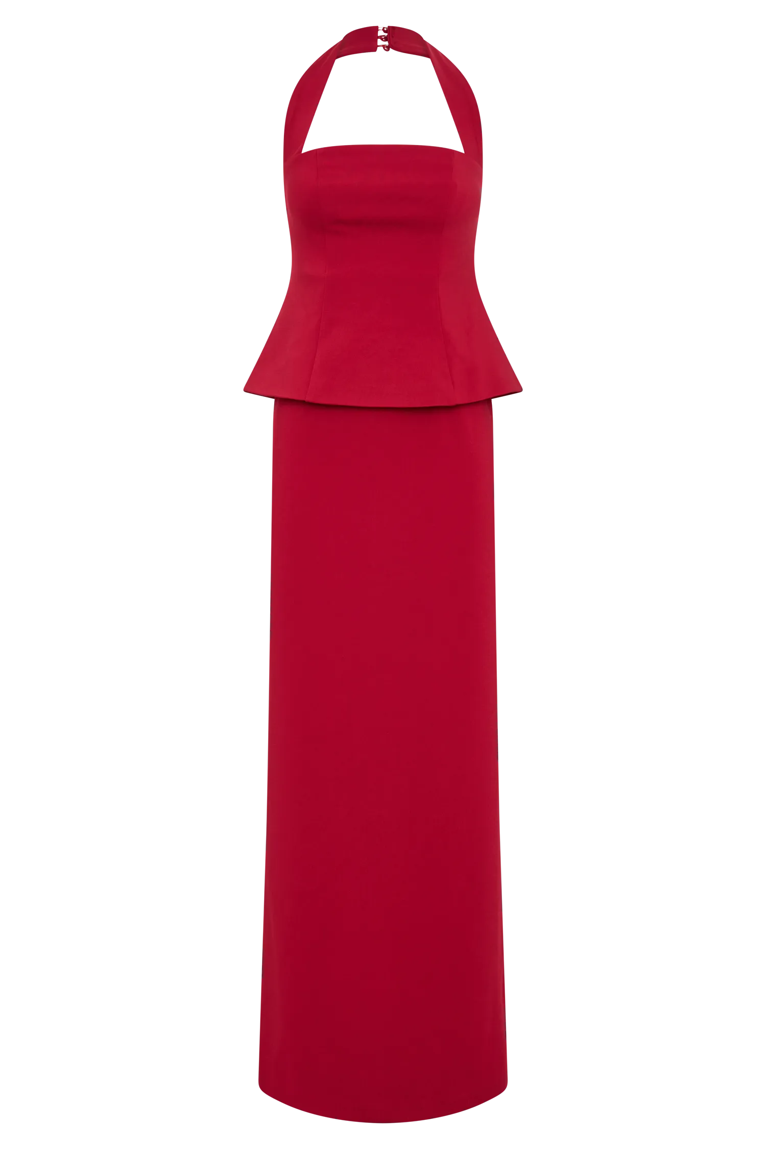 Bertie Peplum Halter Maxi Dress - Ruby