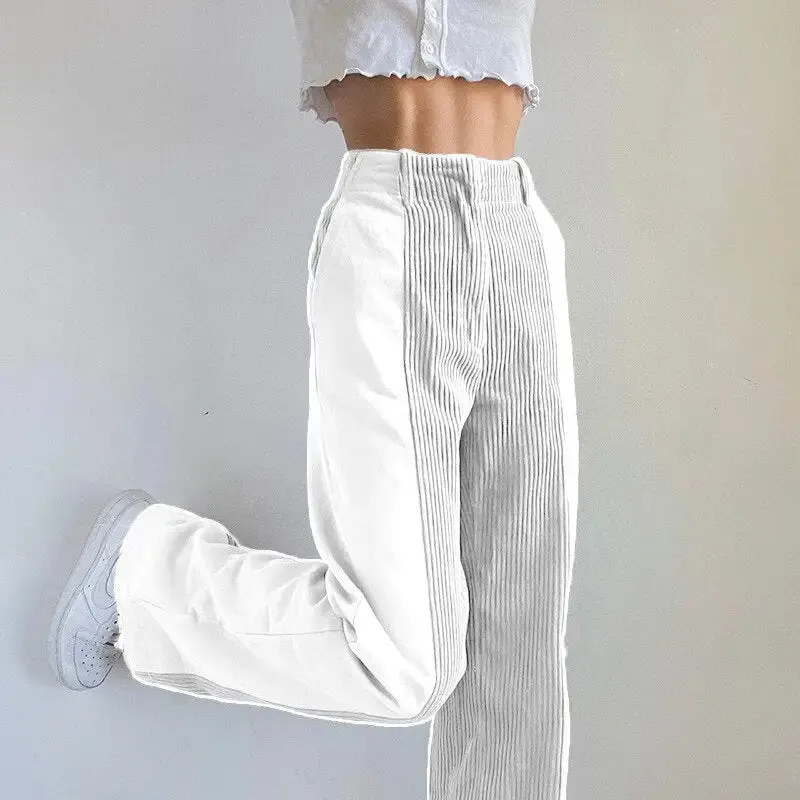 Bicolor High Waist Corduroy Pants