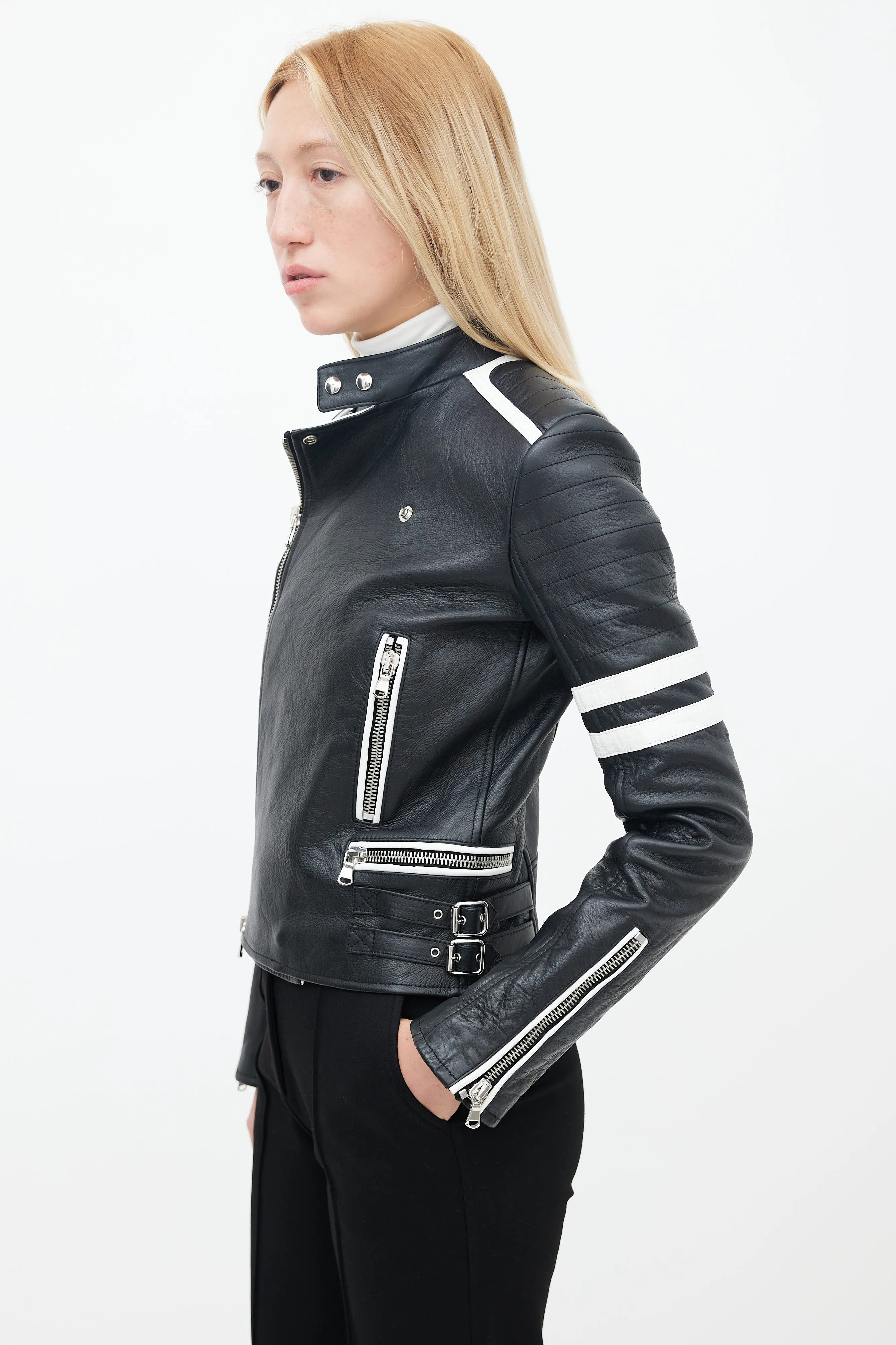 Black & White Leather Moto Jacket