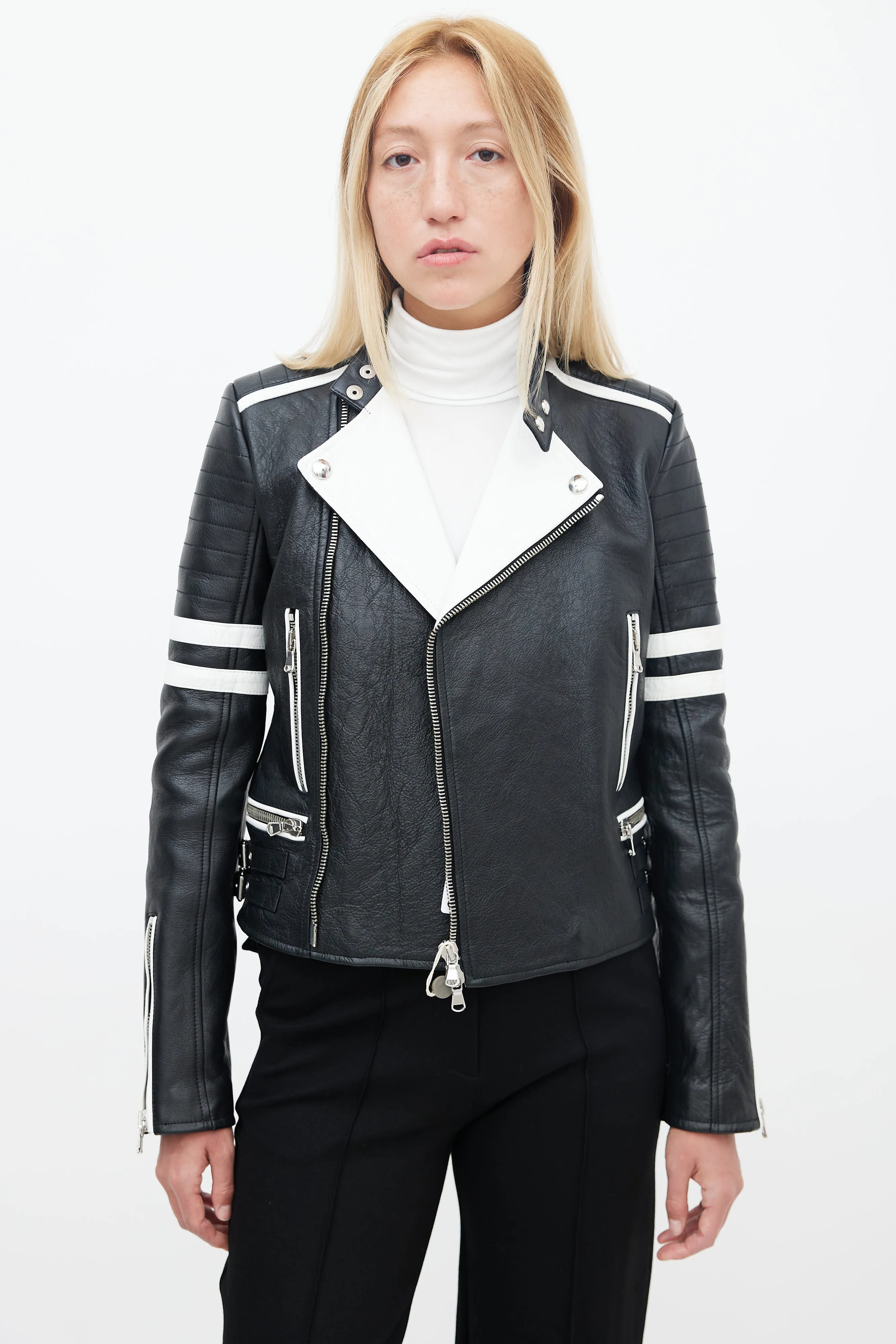 Black & White Leather Moto Jacket