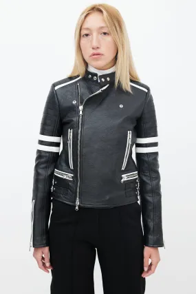 Black & White Leather Moto Jacket