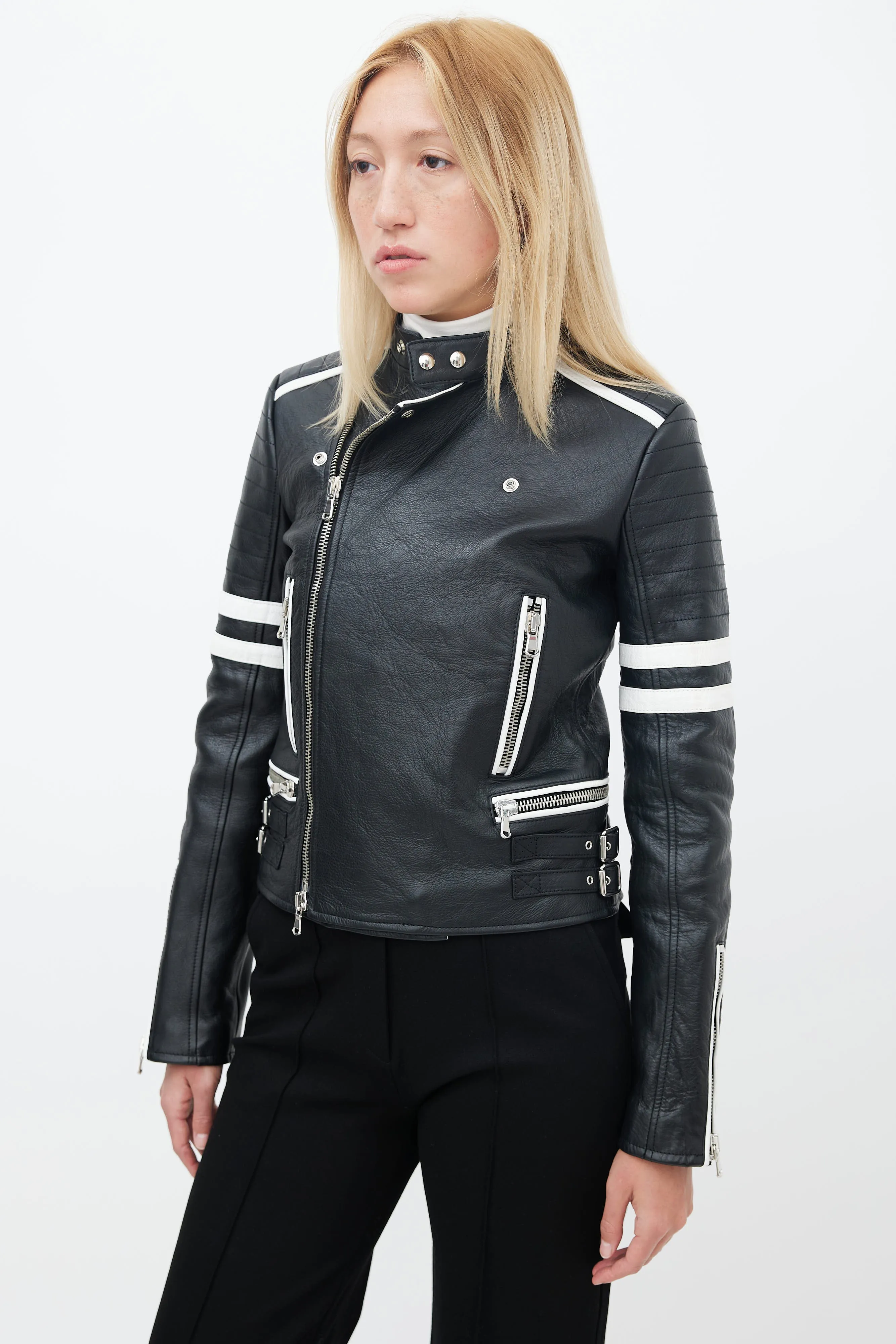 Black & White Leather Moto Jacket