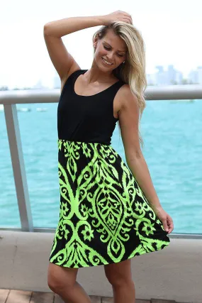 Black and Neon Lime Short Dress