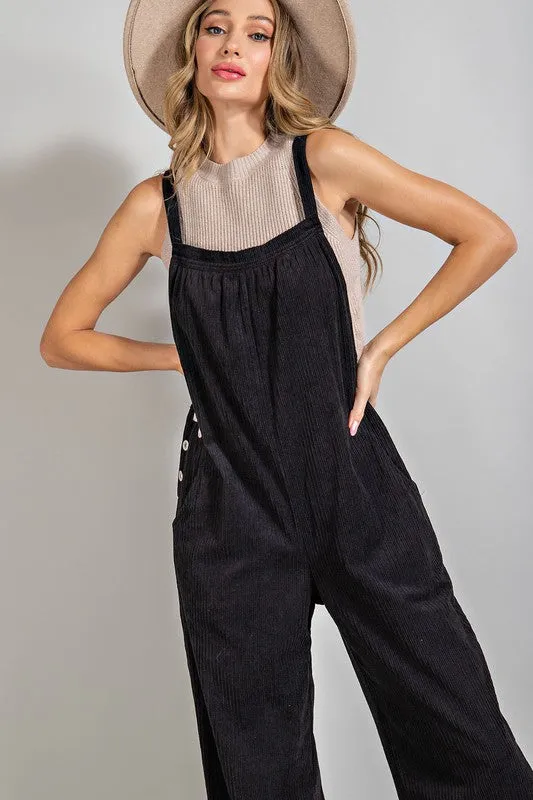 Black Button Detailed Corduroy Overall