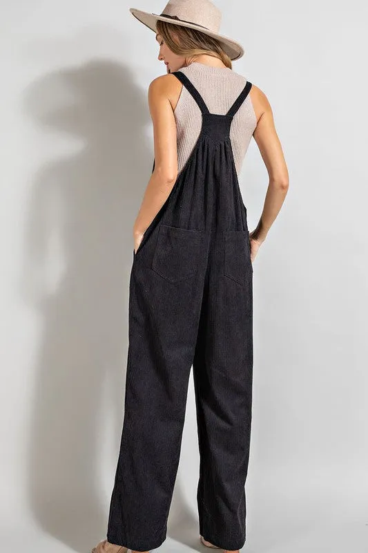 Black Button Detailed Corduroy Overall