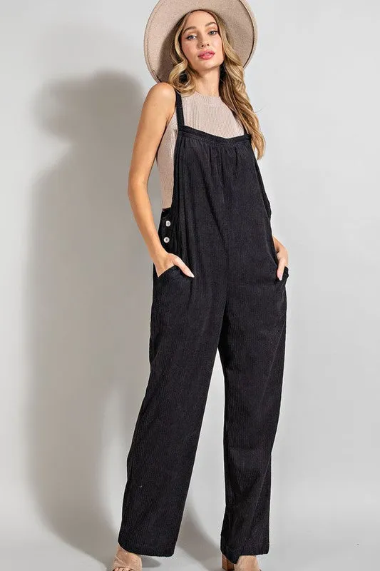 Black Button Detailed Corduroy Overall