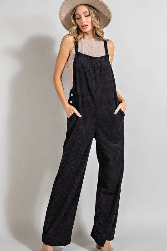 Black Button Detailed Corduroy Overall