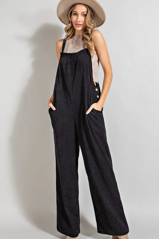 Black Button Detailed Corduroy Overall