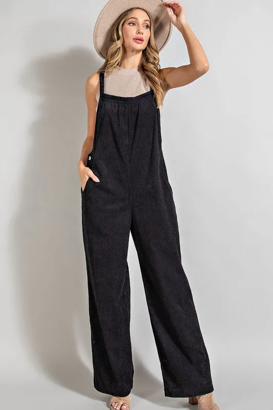 Black Button Detailed Corduroy Overall